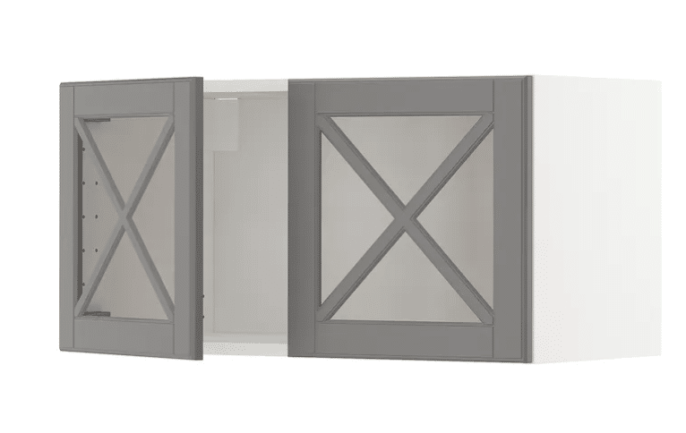 METODPensile/2ante vetro/croce diagonale, bianco/Bodbyn grigio